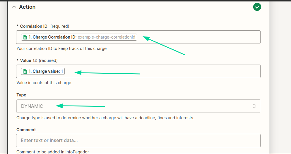 Configurando a action de criação de cobrança