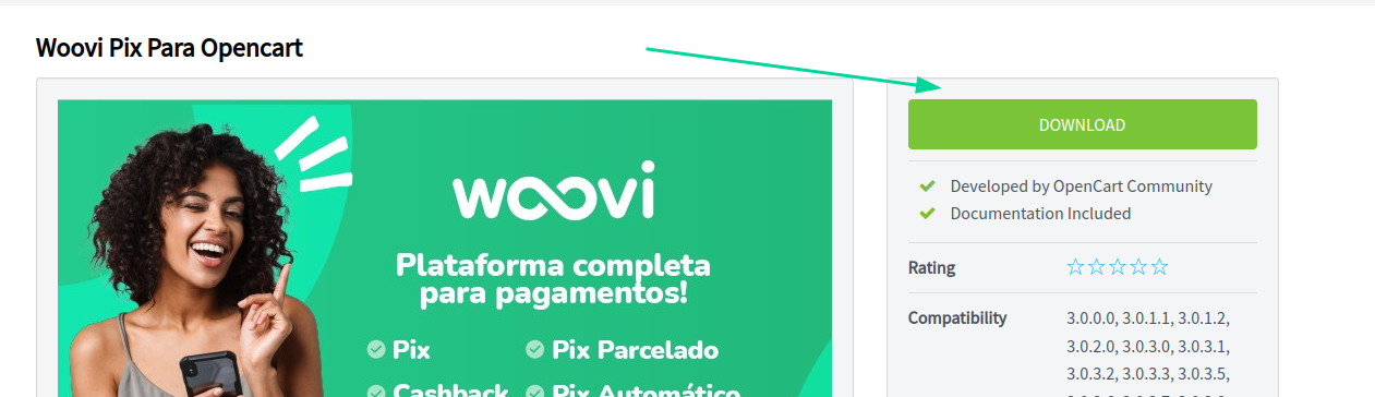 Página da extensão no marketplace indicando o botão de acesso aos downloads